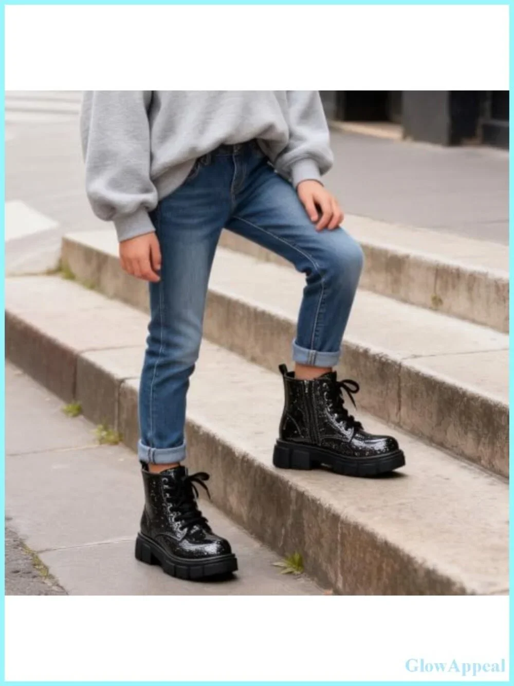 Girls Faux Leather Combat Boots Ankle Booties Side Zipper Non-Slip Sole